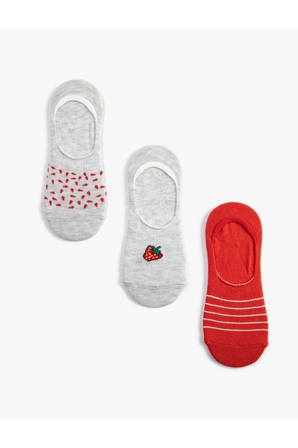 Koton Koton Striped 3-Piece Ballet Socks Set Strawberry Embroidered