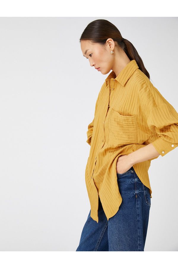 Koton Koton Striped Oversize Shirt Long Sleeve With Pocket