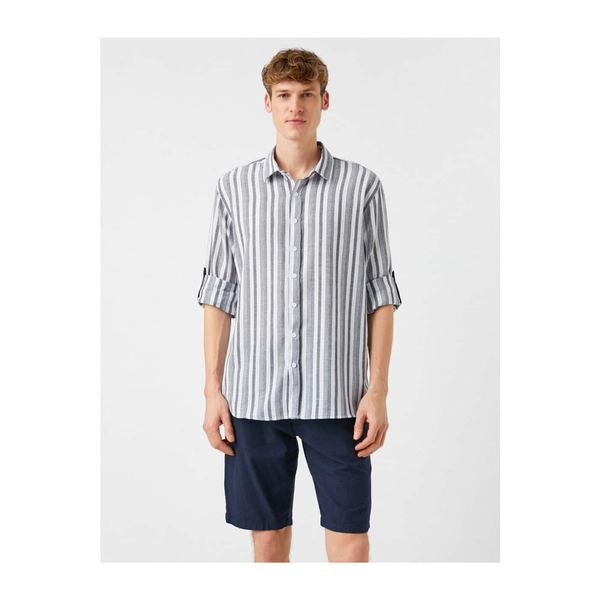 Koton Koton Striped Sleeve Folding Shirt