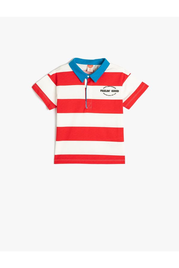 Koton Koton Striped T-Shirt Polo Neck Short Sleeve Cotton