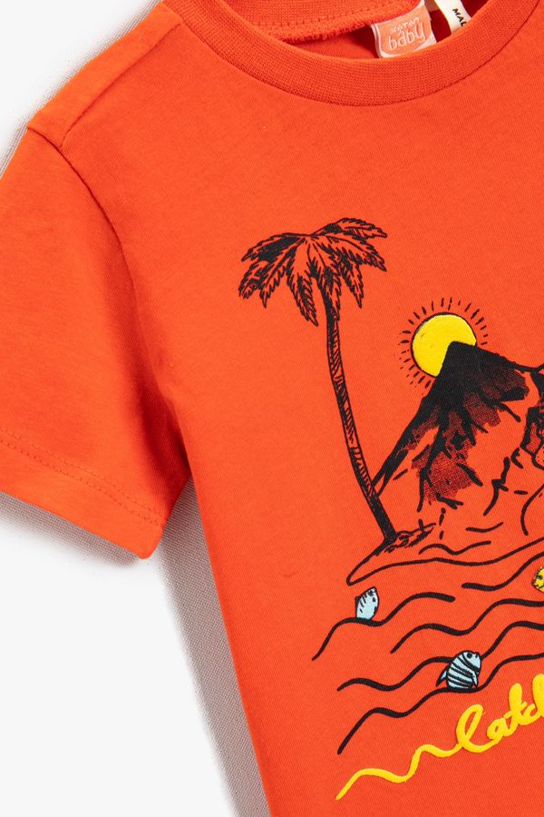 Koton Koton Summer Themed Printed Short Sleeve T-Shirt Cotton