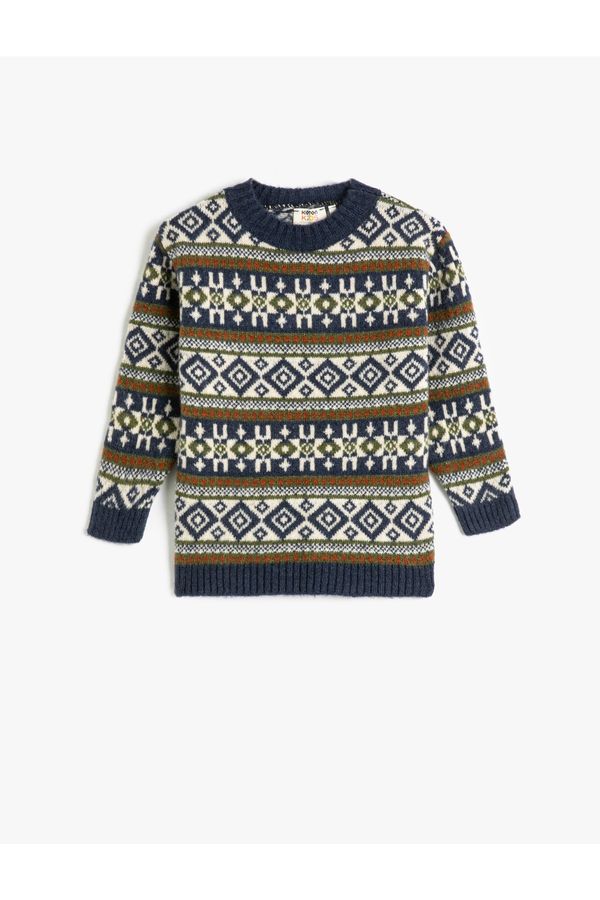 Koton Koton Sweater Knit Round Neck Long Sleeve Ethnic Patterned