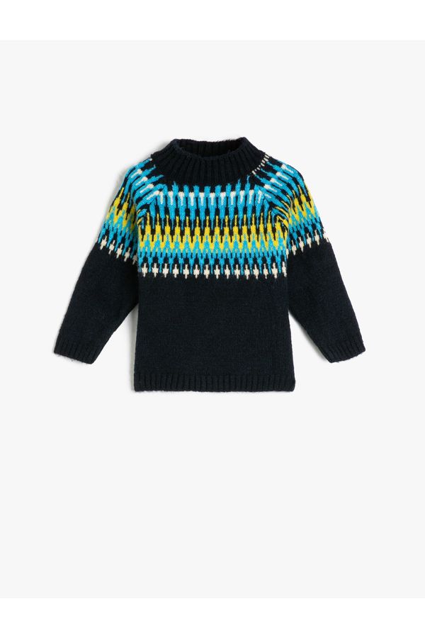 Koton Koton Sweater Knit Standing Collar Long Sleeve Ethnic Patterned