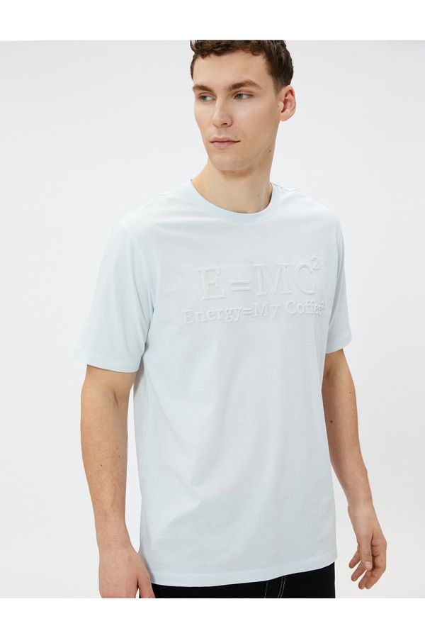 Koton Koton T-Shirt Cotton Embossed Print Detailed Short Sleeve Crew Neck