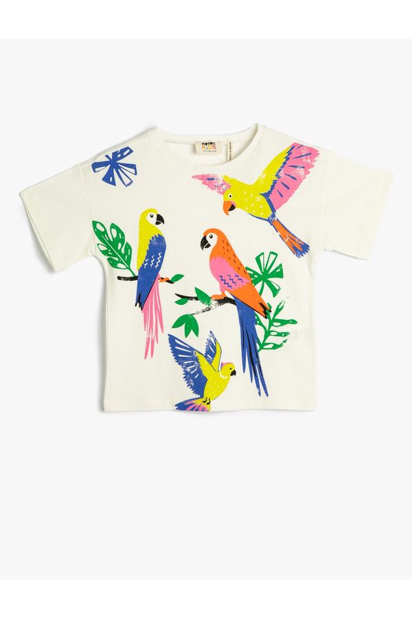 Koton Koton T-Shirt Parrot Printed Short Sleeve Crew Neck Cotton