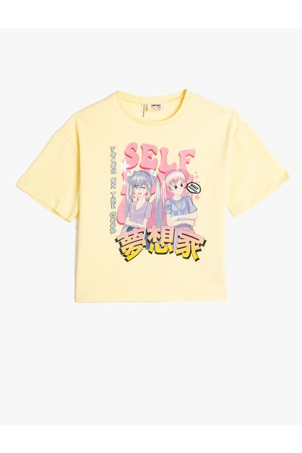 Koton Koton T-Shirt Short Sleeve Crew Neck Cotton Anime Printed