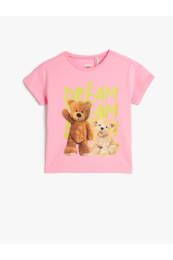 Koton Koton T-Shirt Short Sleeve Crew Neck Teddy Bear Printed Cotton