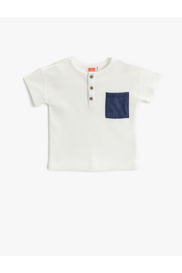 Koton Koton Textured Short Sleeve T-Shirt Pocket Detailed Buttoned Cotton