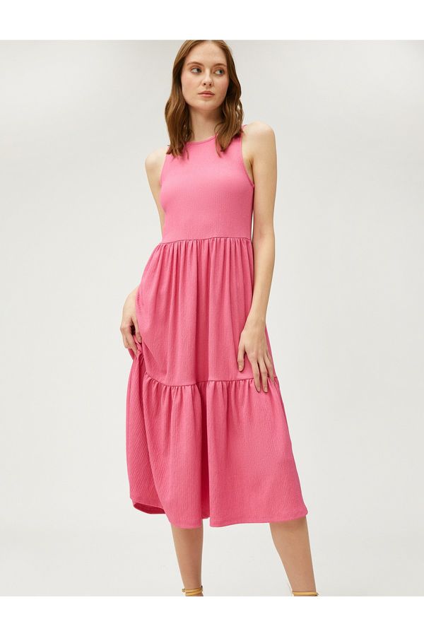 Koton Koton Tiered Midi Length Dress Sleeveless Round Neck