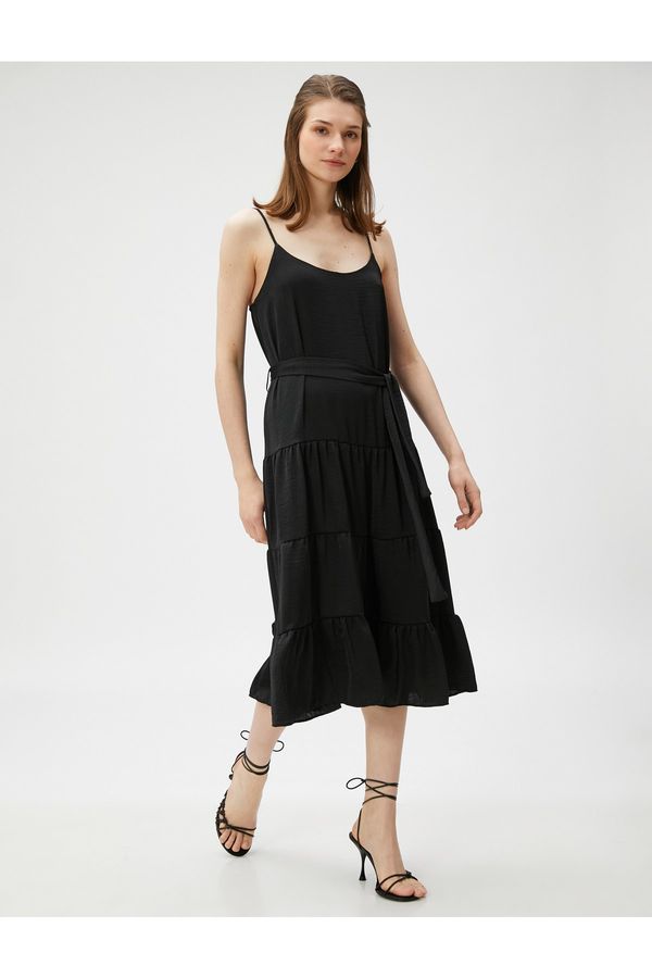 Koton Koton Tiered Midi Length Dress With Strap Belt