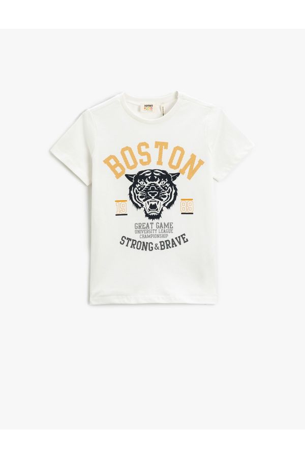 Koton Koton Tiger Printed Short Sleeve T-Shirt Crew Neck Cotton