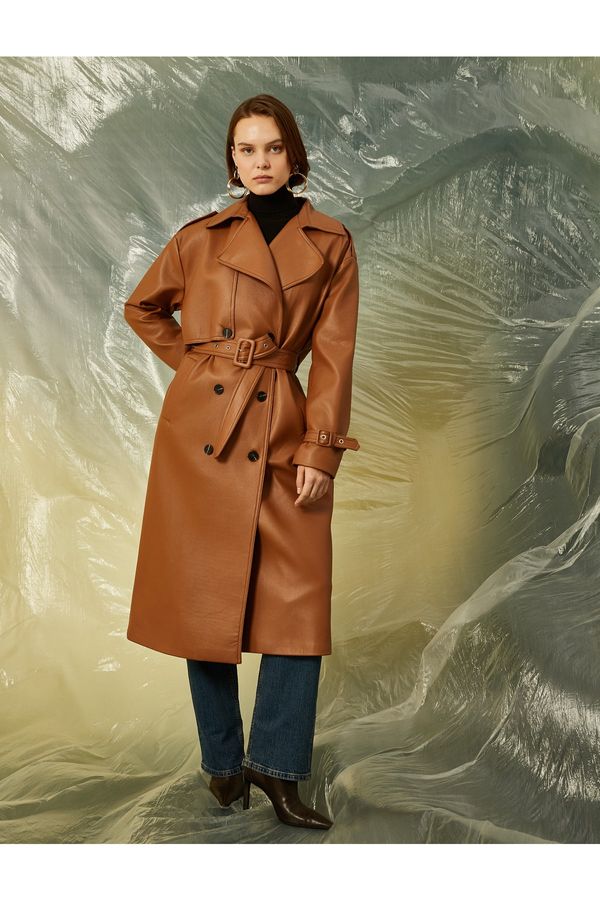 Koton Koton Trench Coat - Brown - Double-breasted