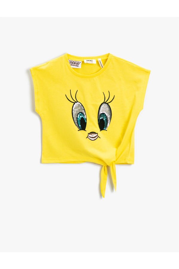 Koton Koton Tweety Licensed Short Sleeve T-Shirt Cotton Sequin Sequined