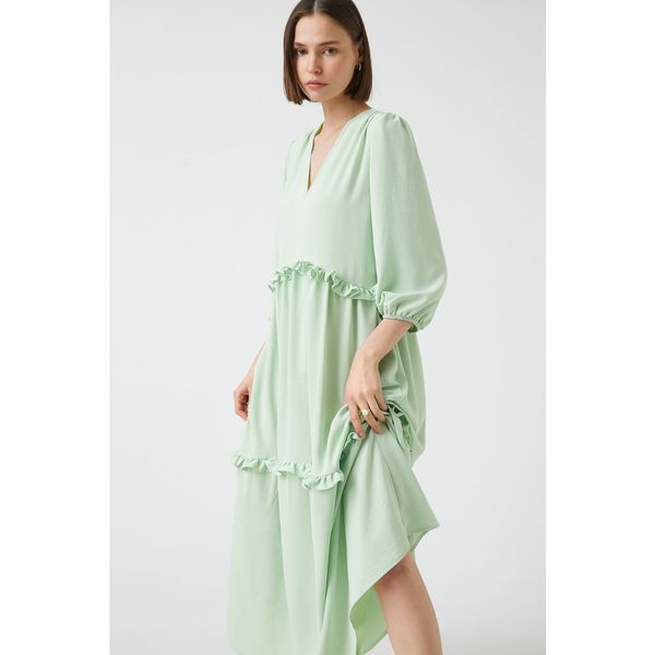 Koton Koton V-Neck Flowy Relaxed Cut Frilled Long Dress