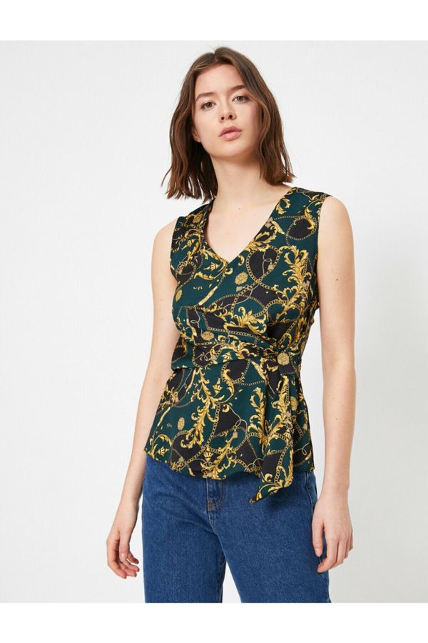 Koton Koton V Neck Tuft Patterned Tie Sleeveless Blouse