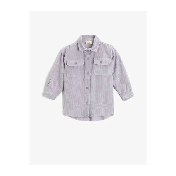 Koton Koton Velvet Long Sleeve Shirt Pocket Detailed