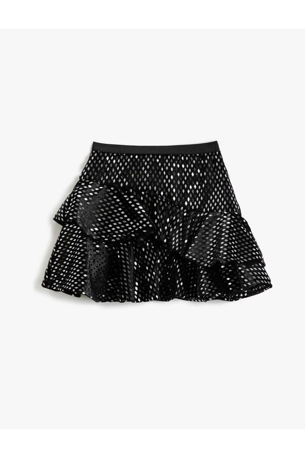 Koton Koton Velvet Mini Skirt Frilly Shiny Elastic Waist