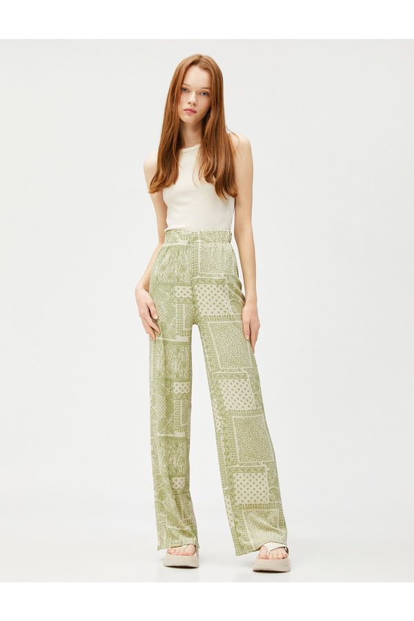 Koton Koton Wide Leg Trousers Ethnic Pattern Relaxed Cut