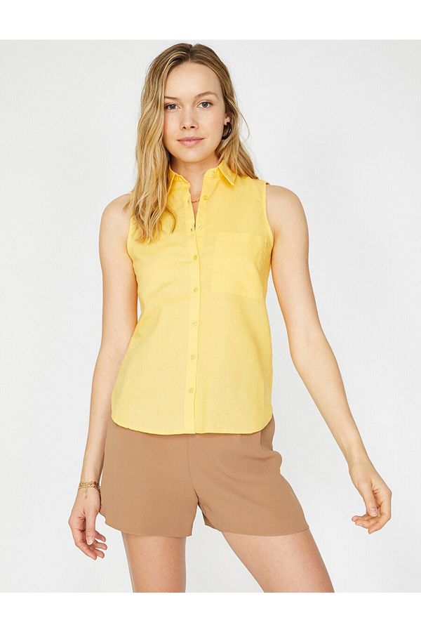 Koton Koton Women Yellow Classic Collar Pocket Szczegółowa koszula