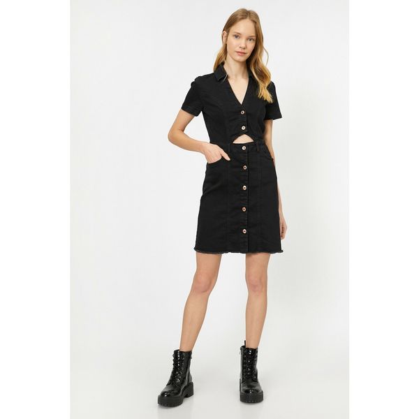 Koton Koton Women's Black Button Detailed Jean Dress