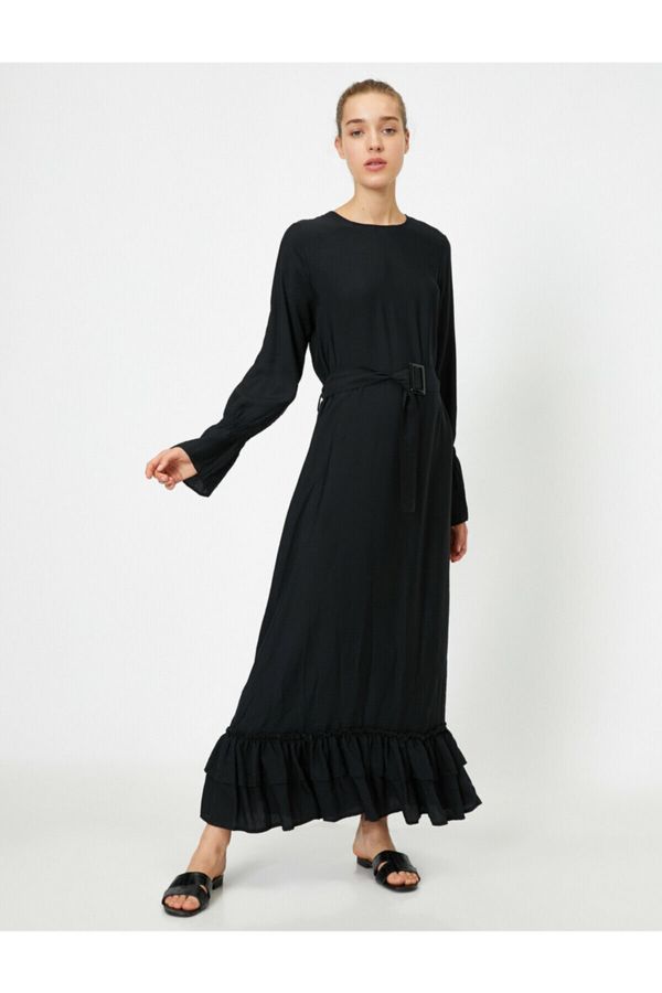 Koton Koton Women's Black Waist Belt Detailed Long Sleeve Long Dress