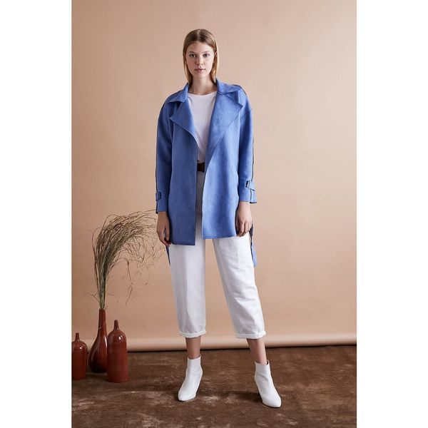 Koton Koton Women's Blue Suede Look Trench Coat
