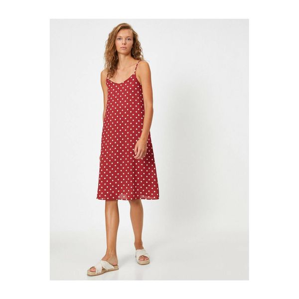 Koton Koton Women's Burgundy Slim Strap Polka Dot Dress