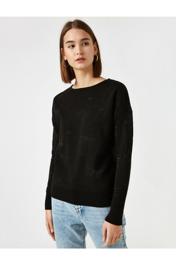 Koton Koton Women's Jacquard Knitwear Black Sweater