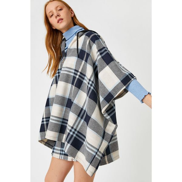 Koton Koton Women's Navy Blue Check Poncho