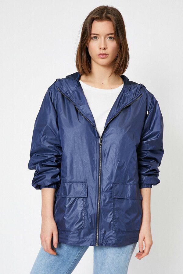 Koton Koton Women's Navy Blue Hooded Raincoat