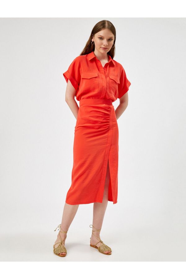 Koton Koton Women's Red Midi Length Slit Skirt
