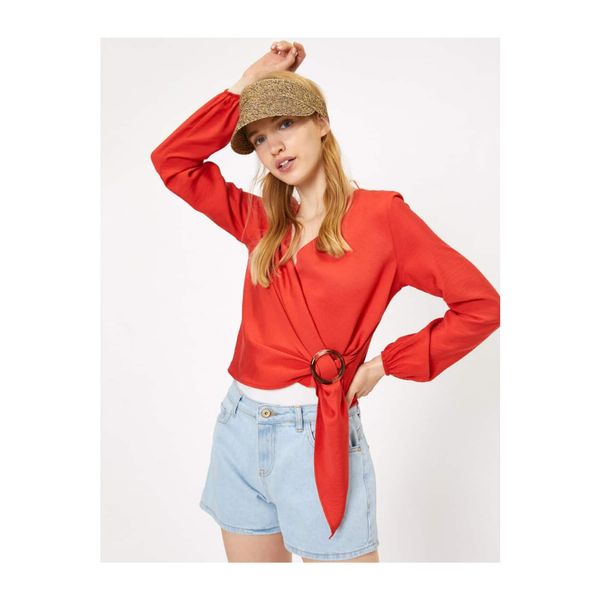 Koton Koton Women's Red V-Neck Long Sleeve Blouse