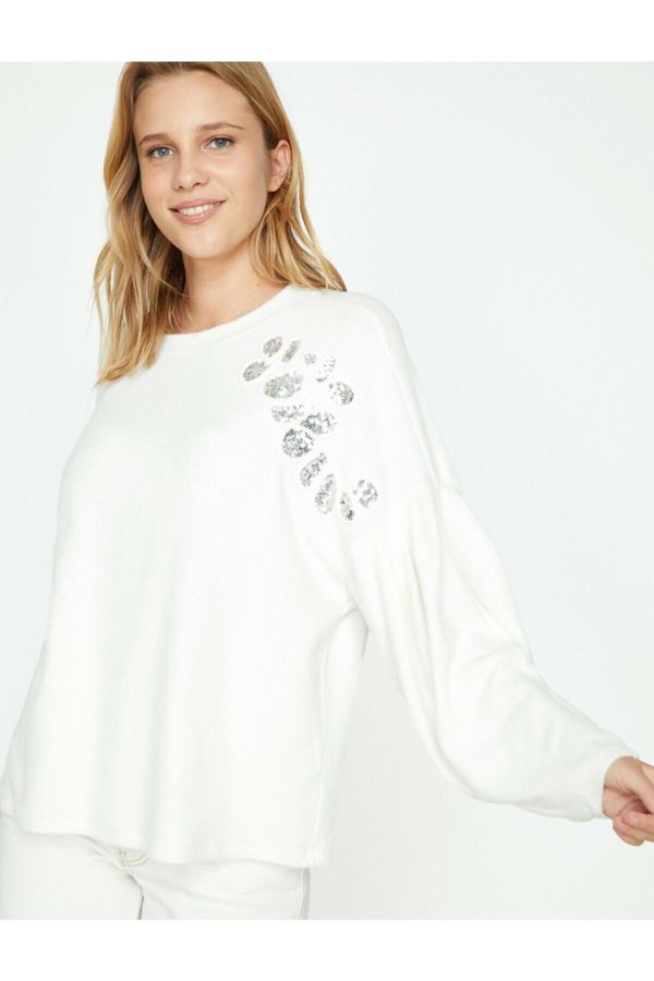 Koton Koton Women's White Sequin Detailed Sweater