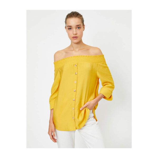 Koton Koton Women's Yellow Buttoned Off Shoulder Sleeve Shirt