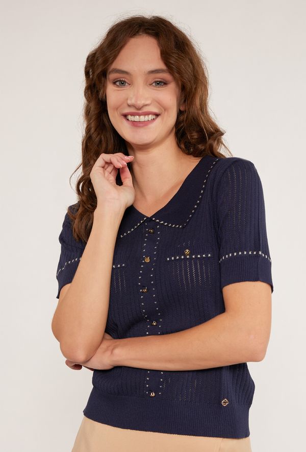 MONNARI MONNARI Woman's Jumpers & Cardigans Openwork Sweater With Short Sleeves Navy Blue