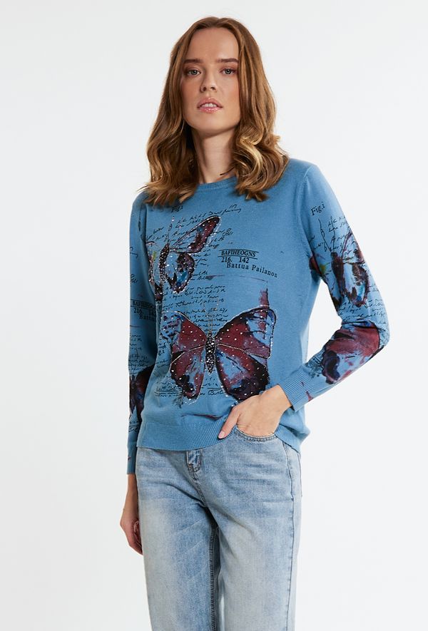 MONNARI MONNARI Woman's Jumpers & Cardigans Patterned Sweater With Rhinestones
