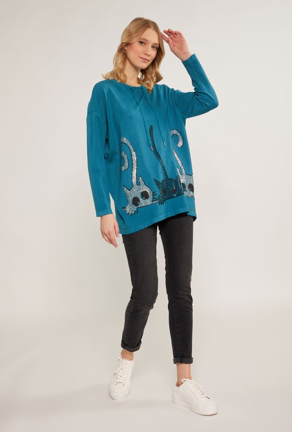 MONNARI MONNARI Woman's Jumpers & Cardigans Sweater With Rhinestone Pattern In Cats