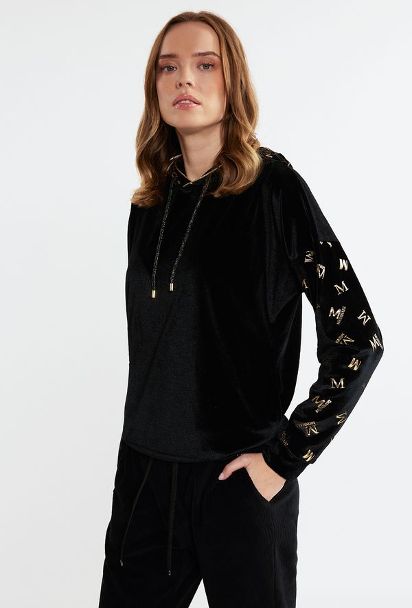 MONNARI MONNARI Woman's Sweatshirts Velour Sweatshirt With Pattern On The Sleeves Multi Black
