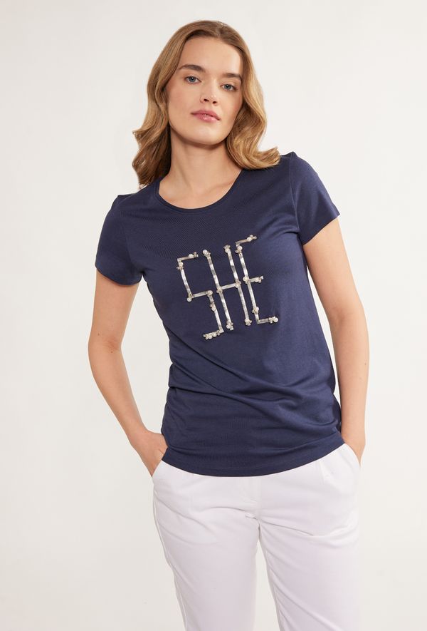 MONNARI MONNARI Woman's T-Shirts Women's T-Shirt With Jewelry Application Navy Blue