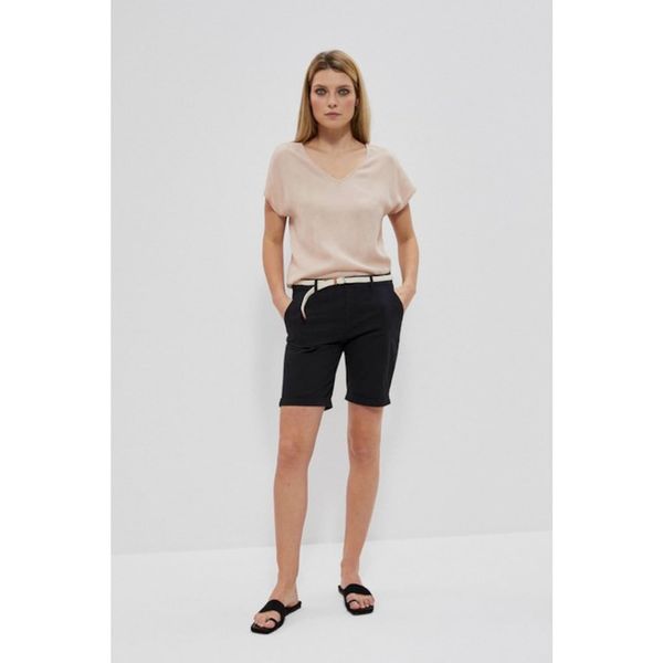 Moodo Cotton shorts with a belt - black