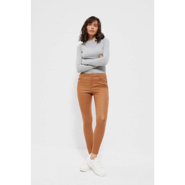Moodo Fitted waxed trousers - beige
