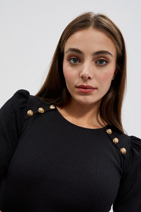 Moodo Ribbed knitted blouse with puffed sleeves - black