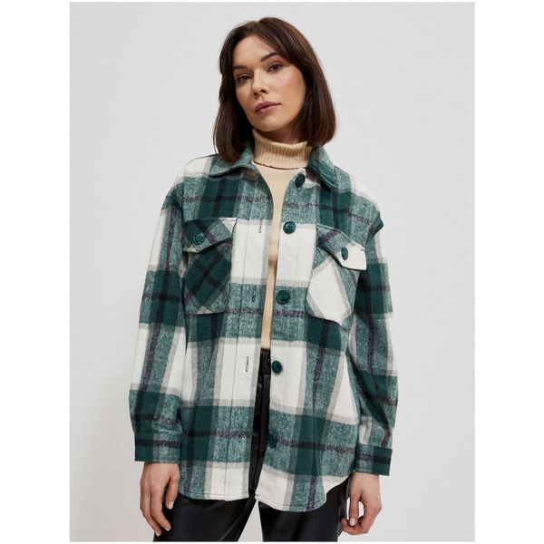 Moodo White-Green Lightweight Plaid Moodo Shirt Jacket - Women