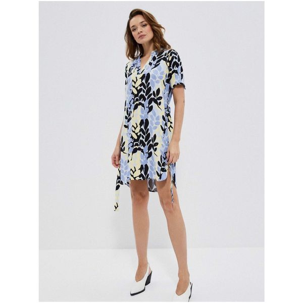 Moodo Yellow-blue women's patterned dress with Moodo tie - Women