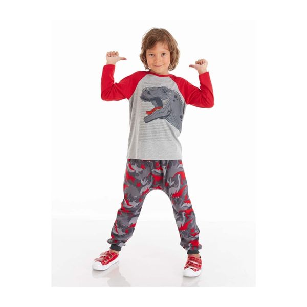 Mushi Mushi Boys Gray Red Tyranno Bottom-Top Set