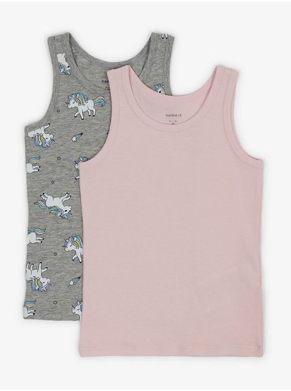 name it Set of two girls' tank tops in grey and pink name it Unicorn - Girls