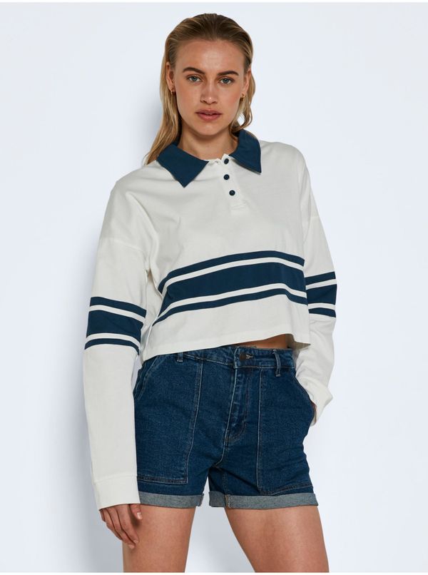 Noisy May Blue-white cropped T-shirt with collar Noisy May Abi - Women