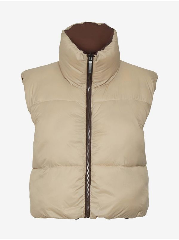 Noisy May Brown-Beige Quilted Double-Sided Short Vest Noisy May Ales - Women