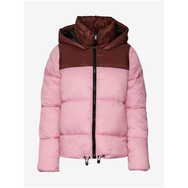 Noisy May Brown-pink Quilted Winter Jacket with Hood Noisy May Ales - Women