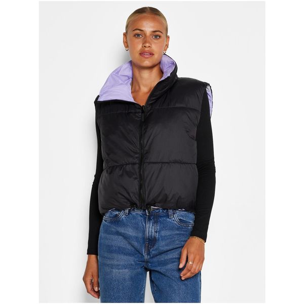 Noisy May Purple-Black Quilted Double-Sided Short Vest Noisy May Ales - Women